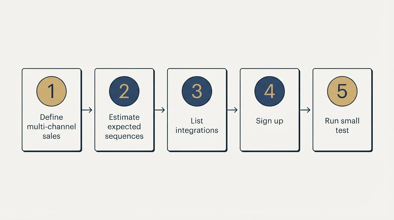 Step sequence: Getting Started Checklist (Define multi-channel sales, Estimate expected sequences, List integrations, Sign up)
