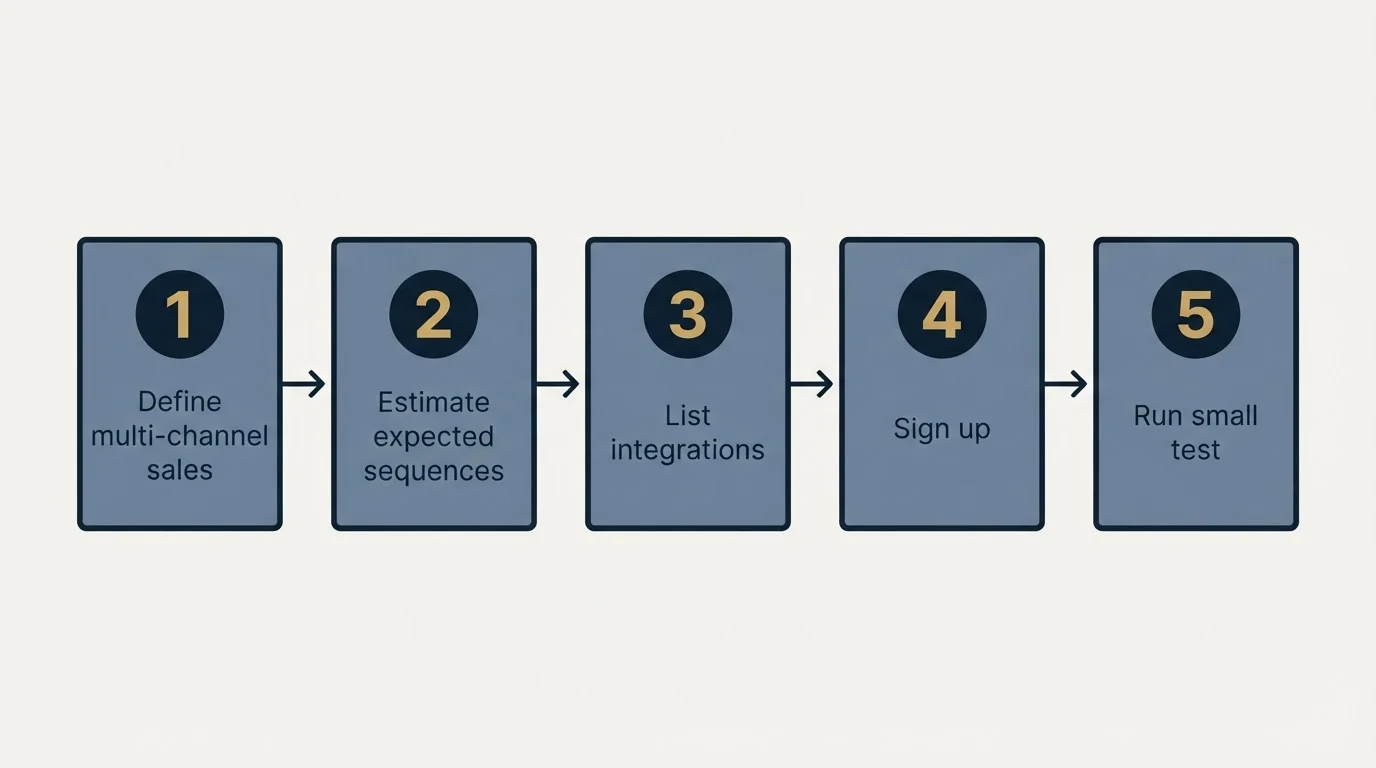 Step sequence: Getting Started Checklist (Define multi-channel sales, Estimate expected sequences, List integrations, Sign up)