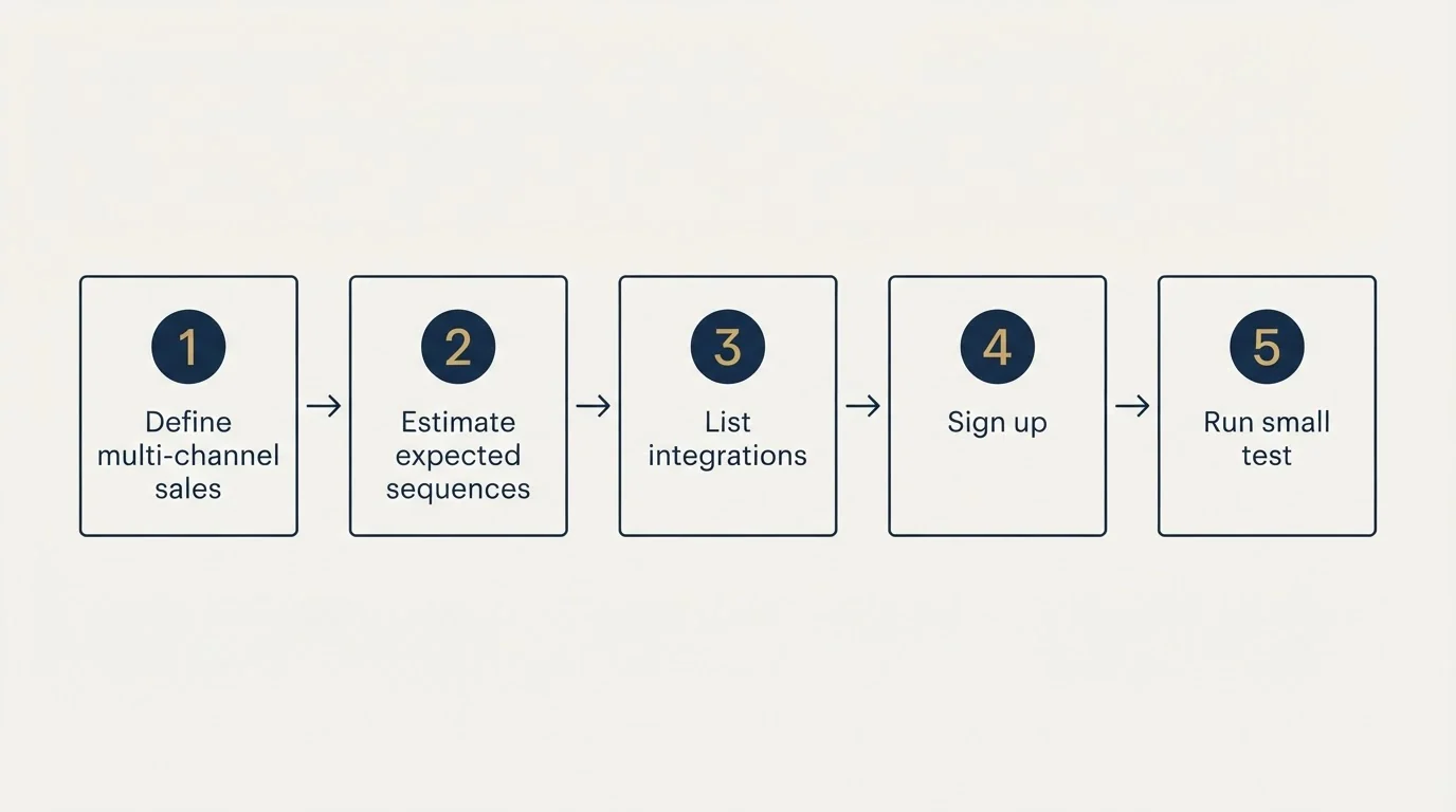Step sequence: Getting Started Checklist (Define multi-channel sales, Estimate expected sequences, List integrations, Sign up)