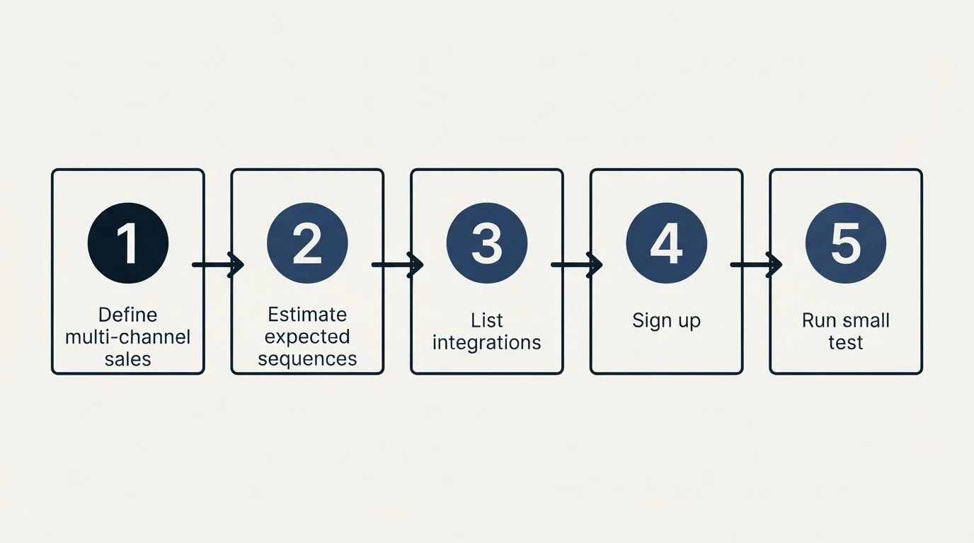 Step sequence: Getting Started Checklist (Define multi-channel sales, Estimate expected sequences, List integrations, Sign up)