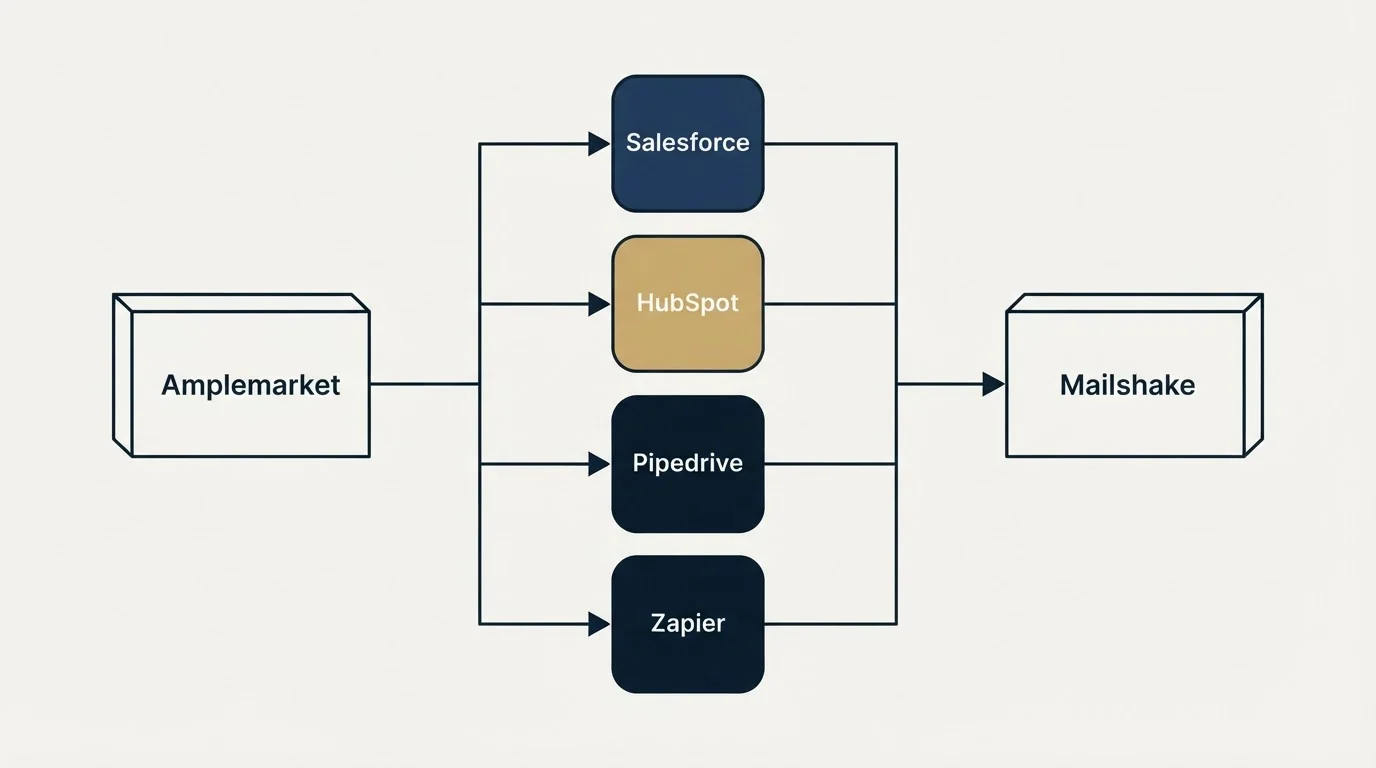 Integration flow: Integration Ecosystem (Amplemarket, Mailshake, Salesforce, HubSpot)