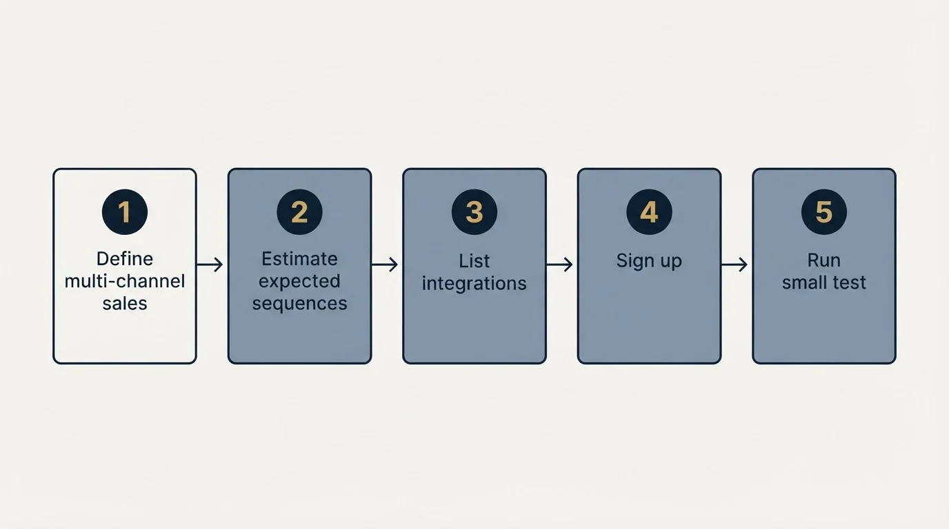 Step sequence: Getting Started Checklist (Define multi-channel sales, Estimate expected sequences, List integrations, Sign up)