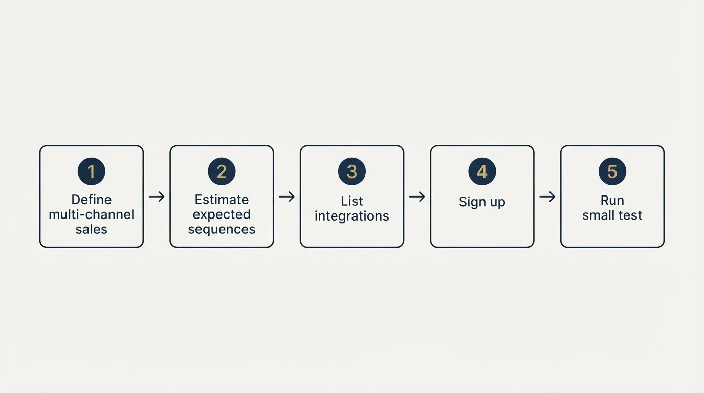 Step sequence: Getting Started Checklist (Define multi-channel sales, Estimate expected sequences, List integrations, Sign up)
