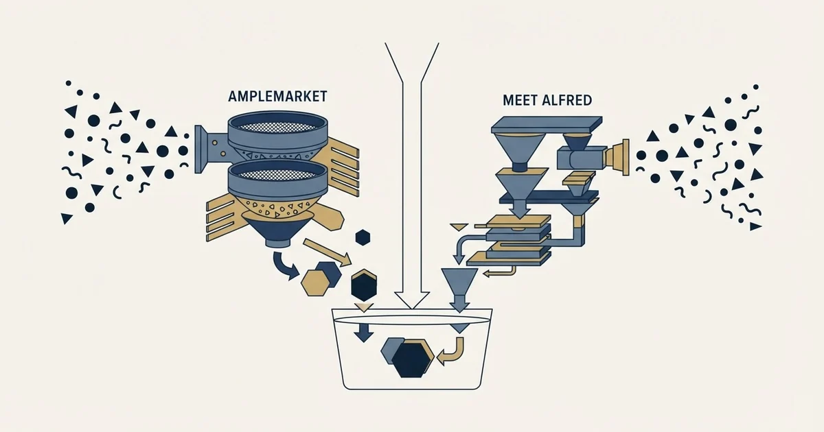 Editorial illustration for Amplemarket vs Meet Alfred