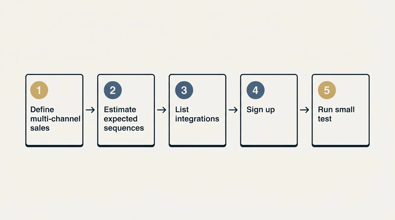Step sequence: Getting Started Checklist (Define multi-channel sales, Estimate expected sequences, List integrations, Sign up)
