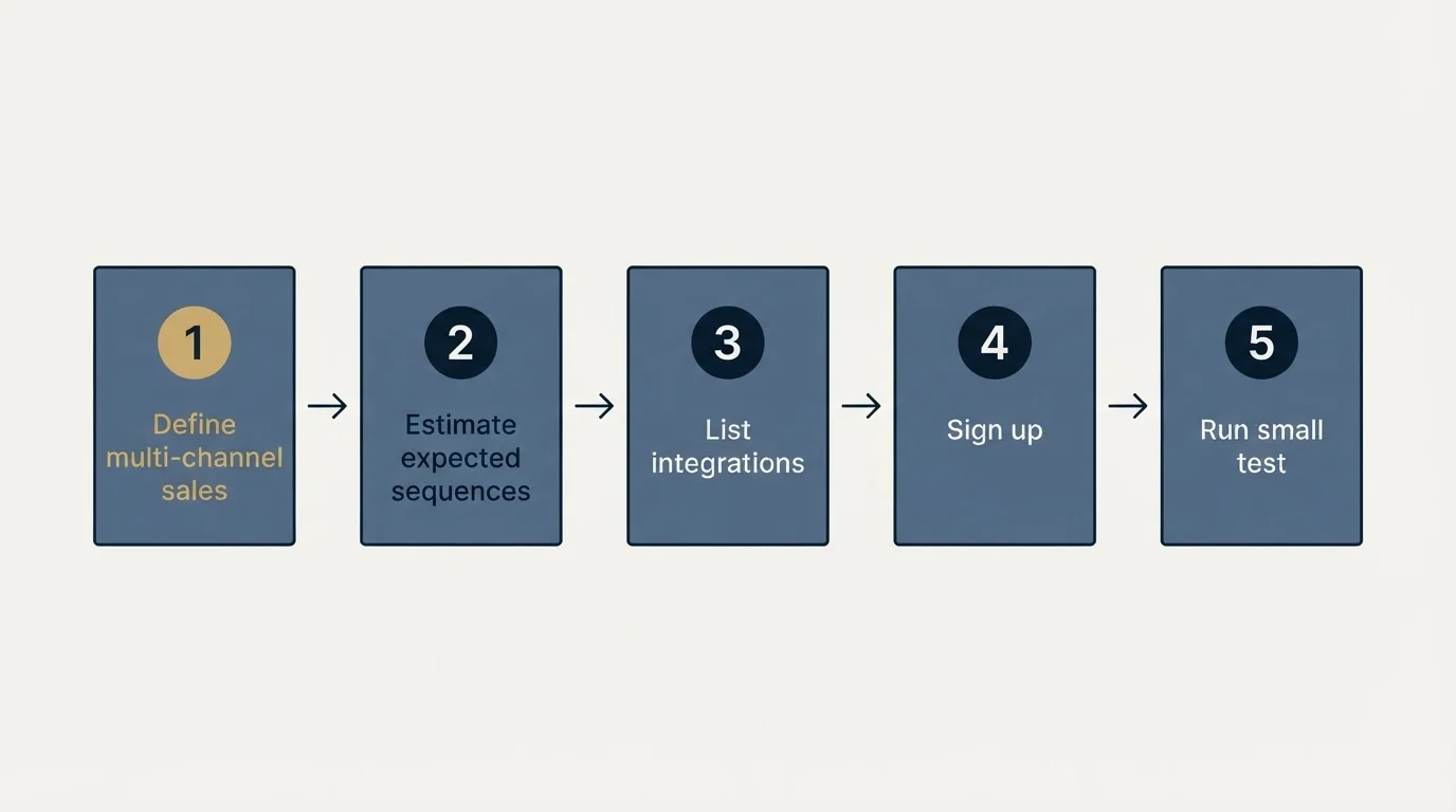 Step sequence: Getting Started Checklist (Define multi-channel sales, Estimate expected sequences, List integrations, Sign up)