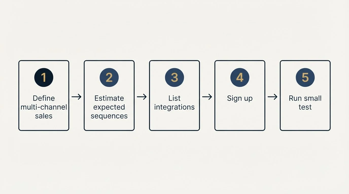 Step sequence: Getting Started Checklist (Define multi-channel sales, Estimate expected sequences, List integrations, Sign up)