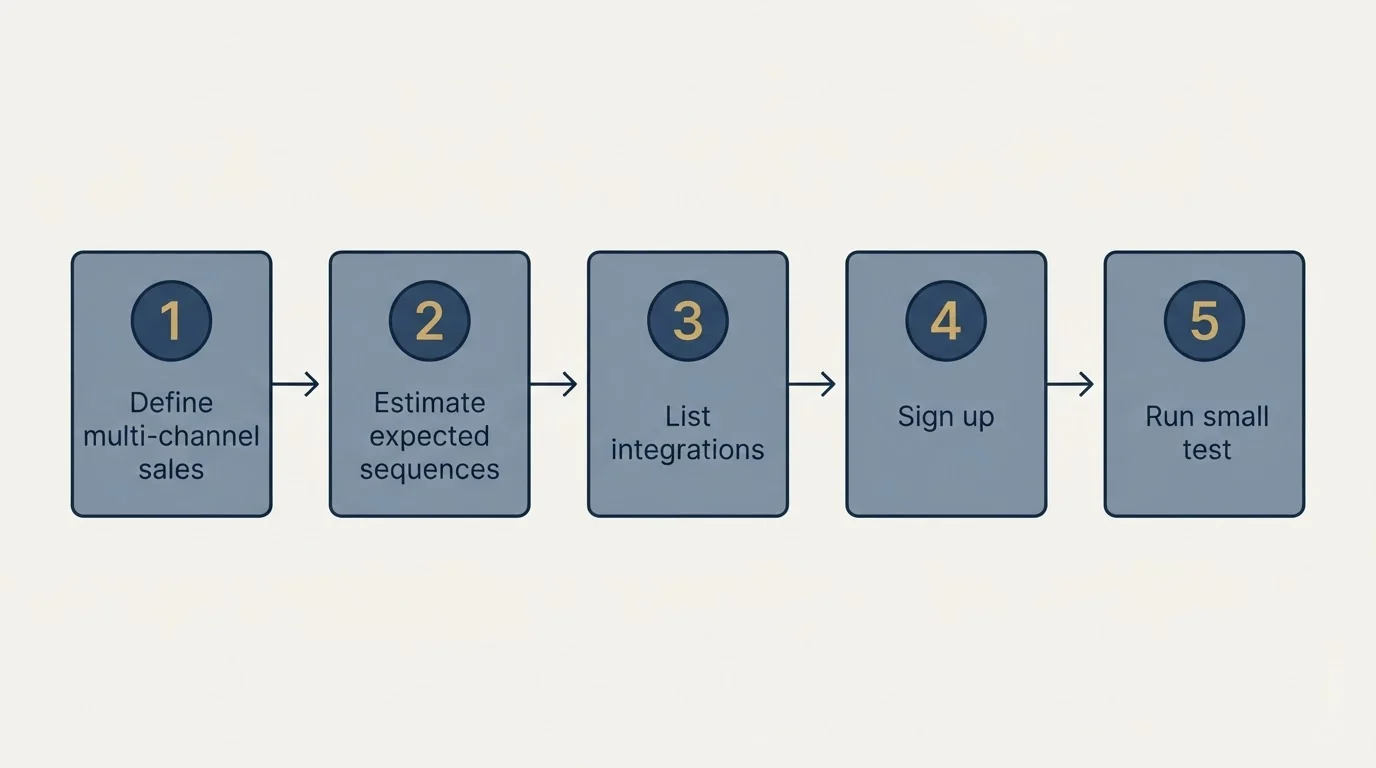 Step sequence: Getting Started Checklist (Define multi-channel sales, Estimate expected sequences, List integrations, Sign up)