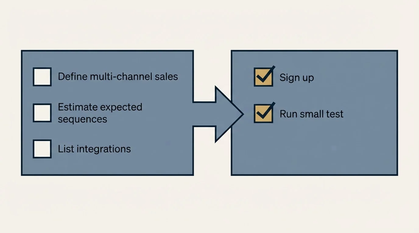 Before-and-after steps: Getting Started Checklist (Define multi-channel sales, Estimate expected sequences, List integrations, Sign up)