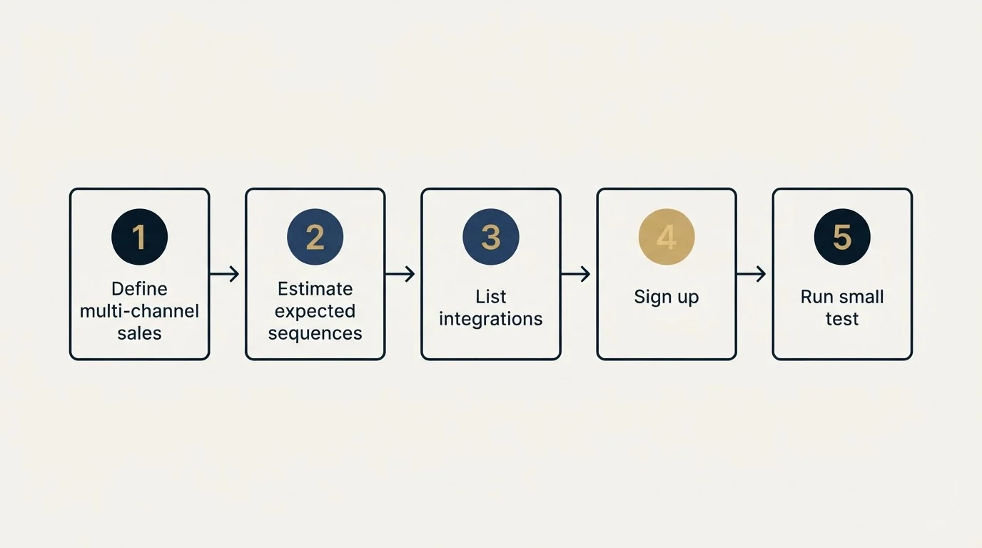 Step sequence: Getting Started Checklist (Define multi-channel sales, Estimate expected sequences, List integrations, Sign up)