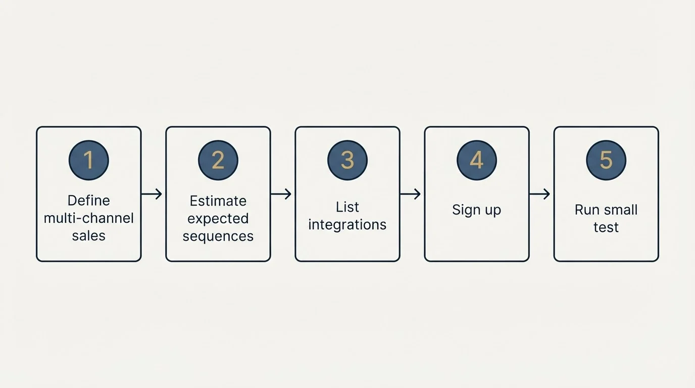 Step sequence: Getting Started Checklist (Define multi-channel sales, Estimate expected sequences, List integrations, Sign up)