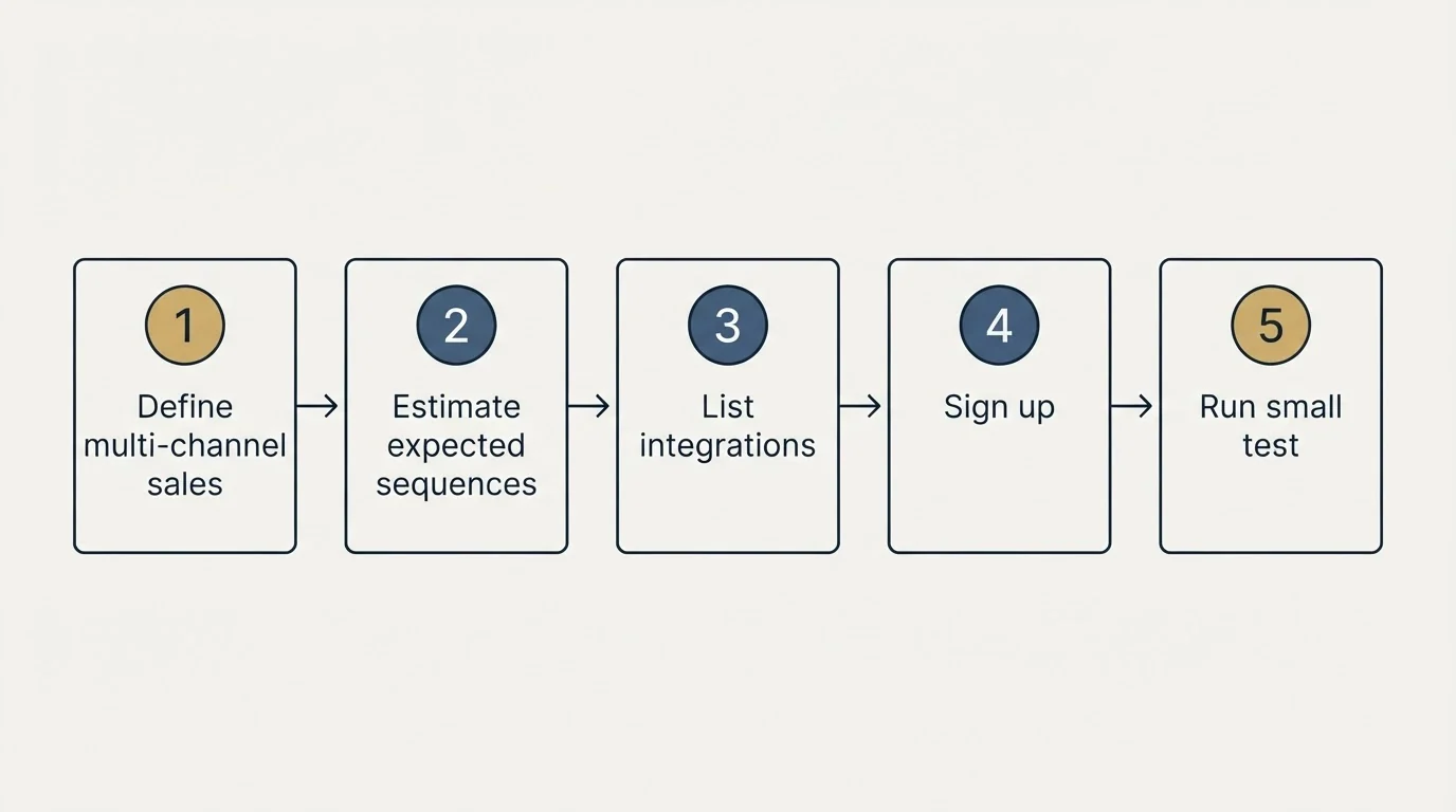 Step sequence: Getting Started Checklist (Define multi-channel sales, Estimate expected sequences, List integrations, Sign up)