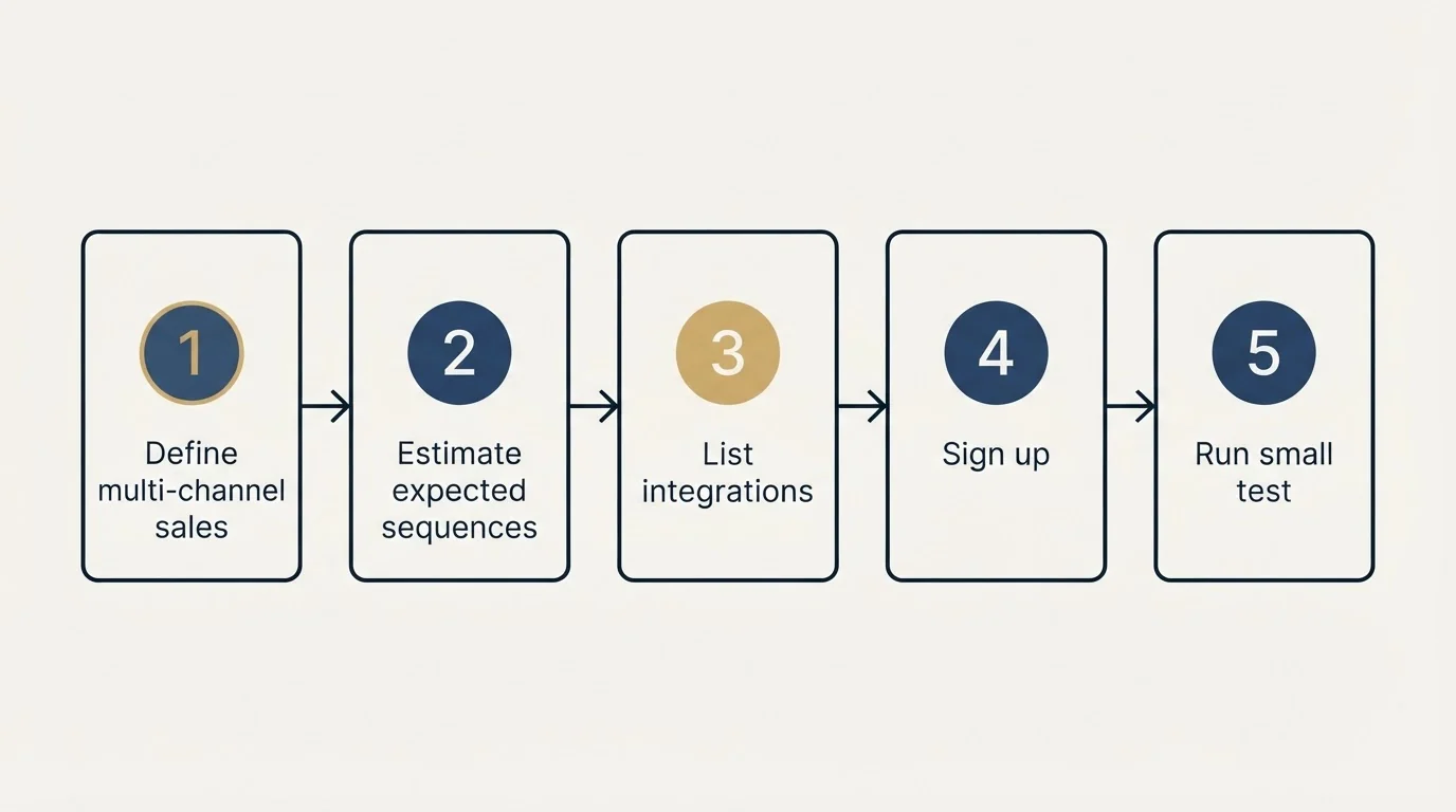 Step sequence: Getting Started Checklist (Define multi-channel sales, Estimate expected sequences, List integrations, Sign up)