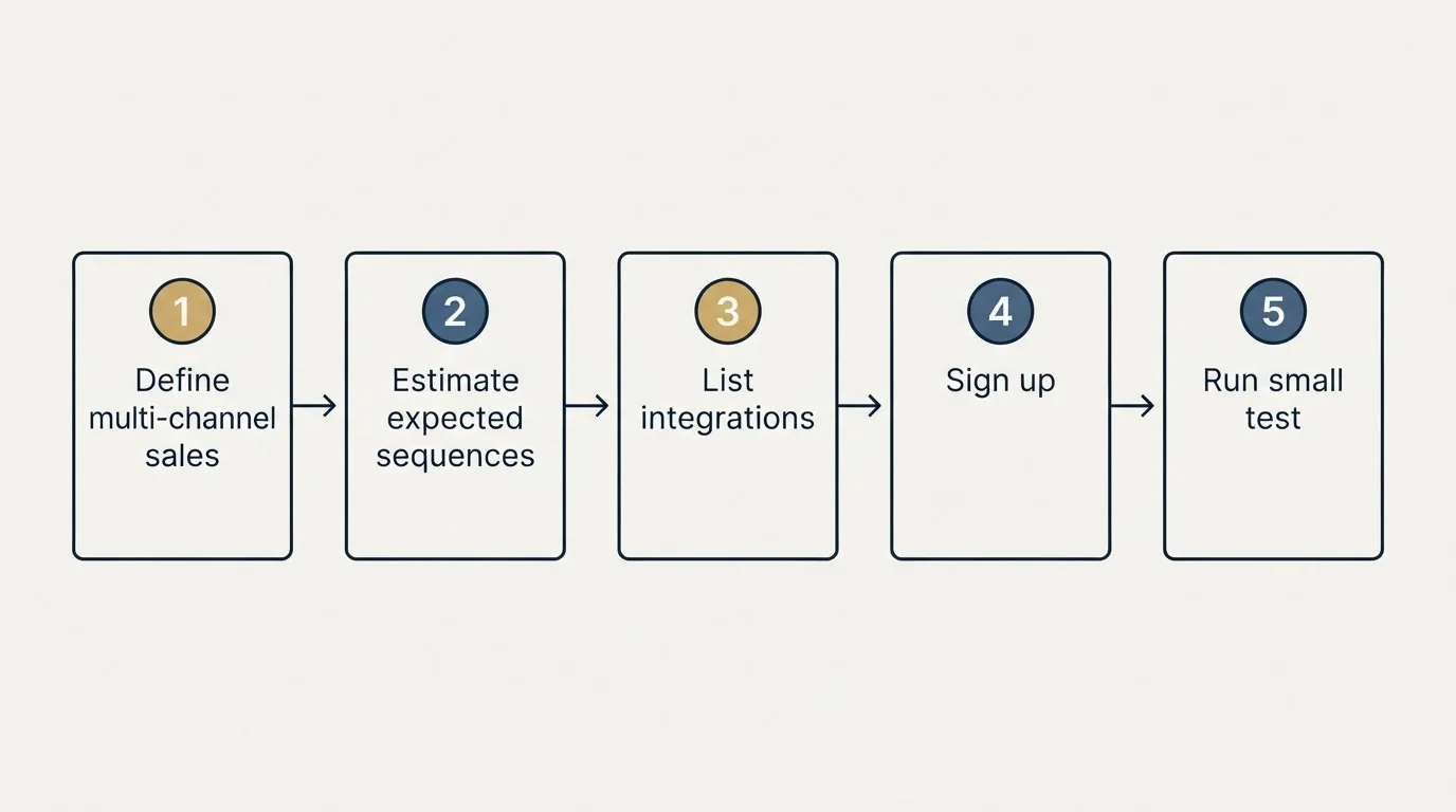 Step sequence: Getting Started Checklist (Define multi-channel sales, Estimate expected sequences, List integrations, Sign up)