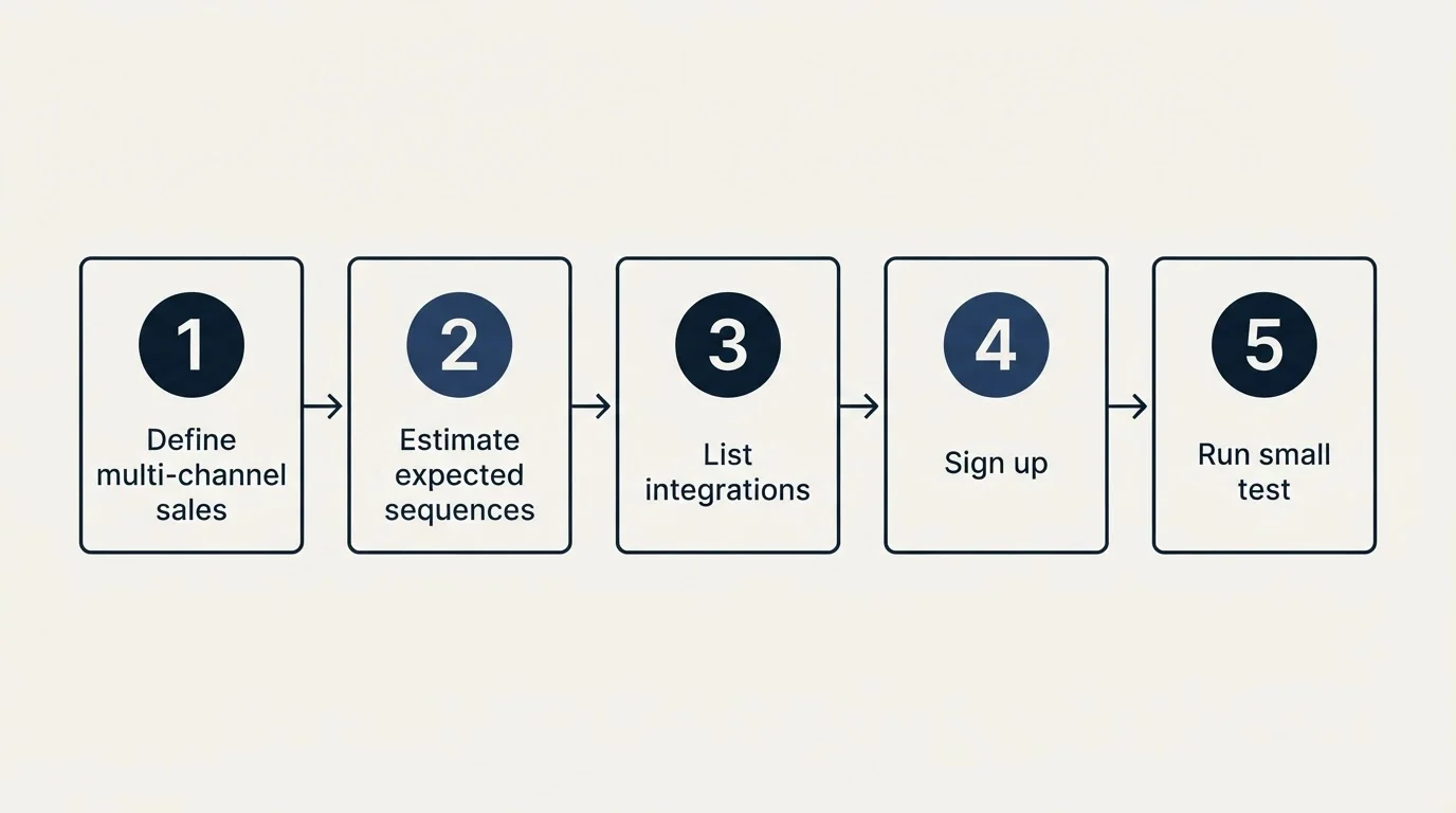 Step sequence: Getting Started Checklist (Define multi-channel sales, Estimate expected sequences, List integrations, Sign up)
