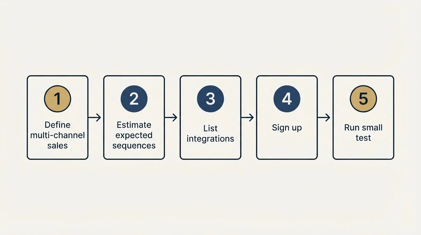 Step sequence: Getting Started Checklist (Define multi-channel sales, Estimate expected sequences, List integrations, Sign up)
