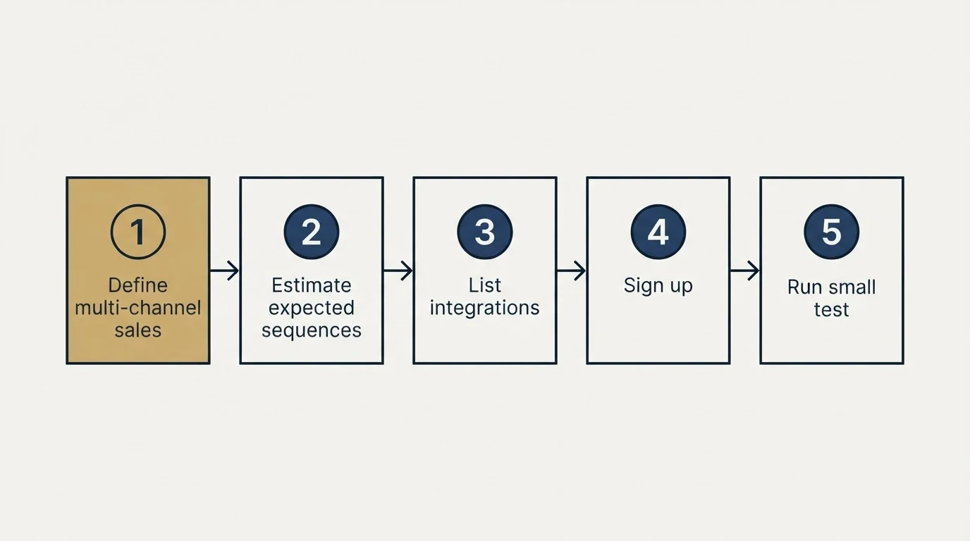 Step sequence: Getting Started Checklist (Define multi-channel sales, Estimate expected sequences, List integrations, Sign up)