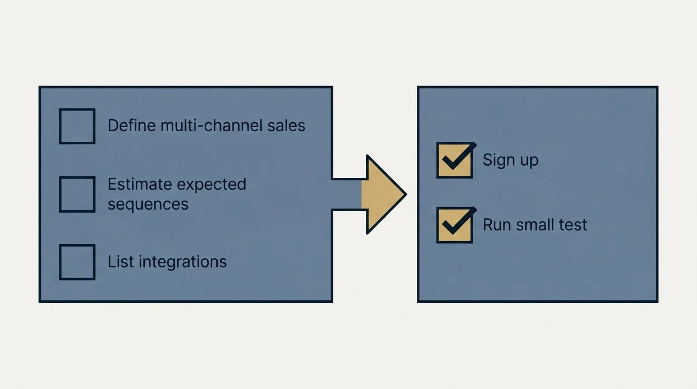 Before-and-after steps: Getting Started Checklist (Define multi-channel sales, Estimate expected sequences, List integrations, Sign up)