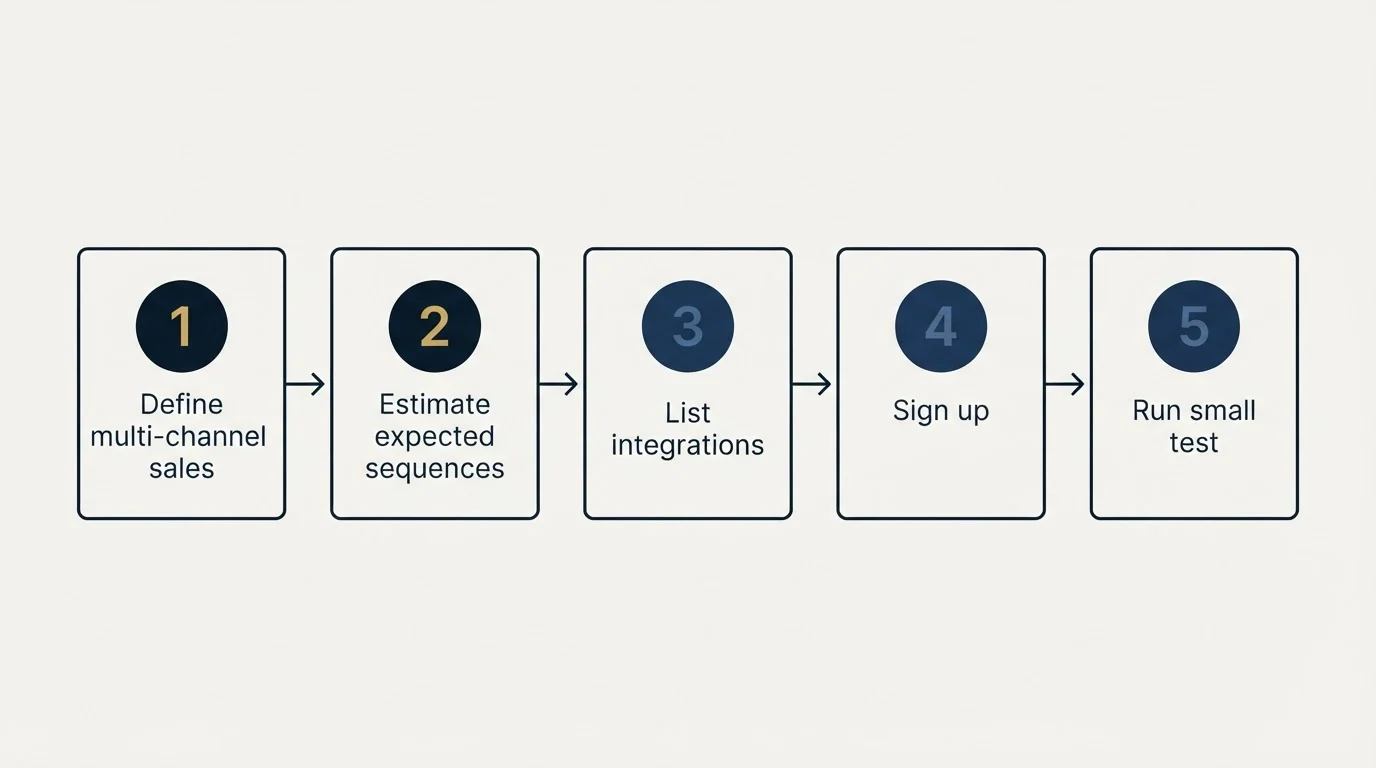 Step sequence: Getting Started Checklist (Define multi-channel sales, Estimate expected sequences, List integrations, Sign up)