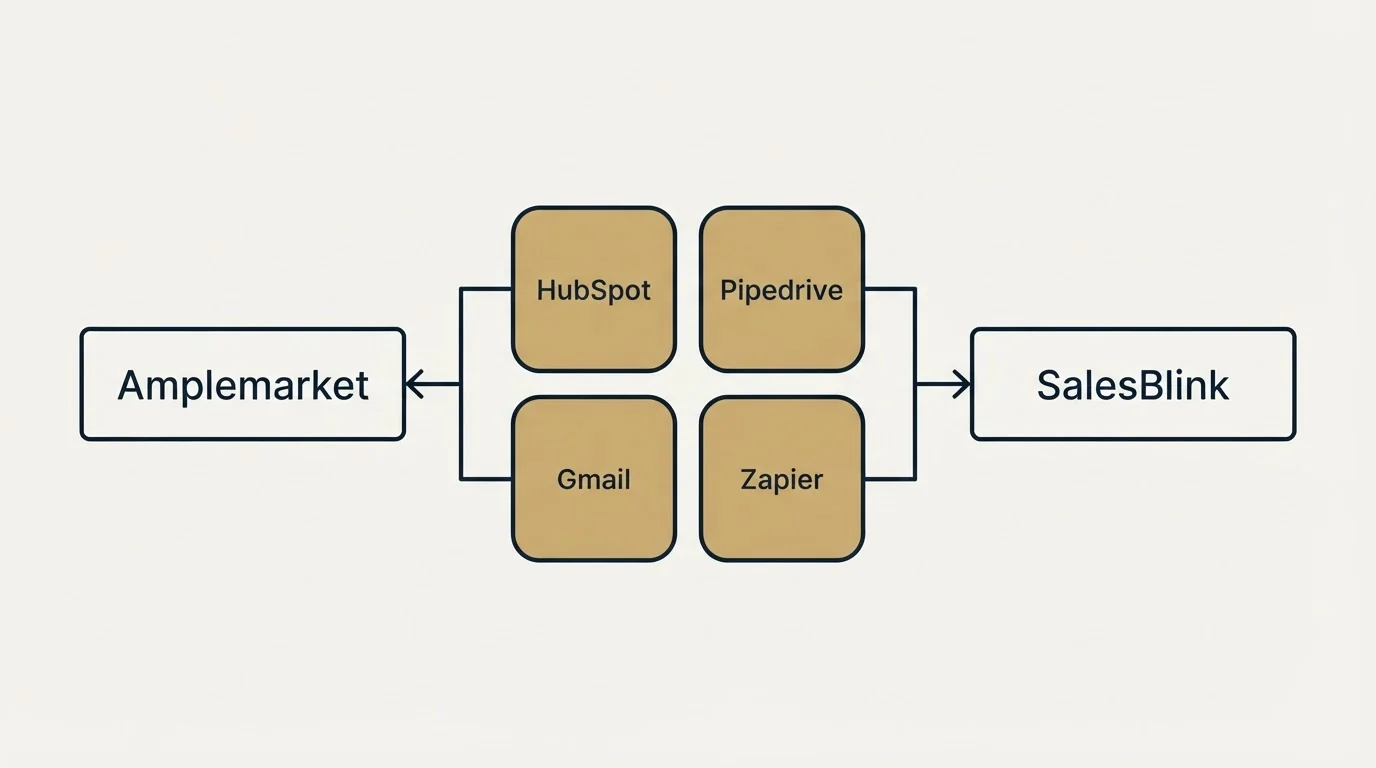 Integration schematic: Integration Ecosystem (Amplemarket, SalesBlink, HubSpot, Pipedrive)