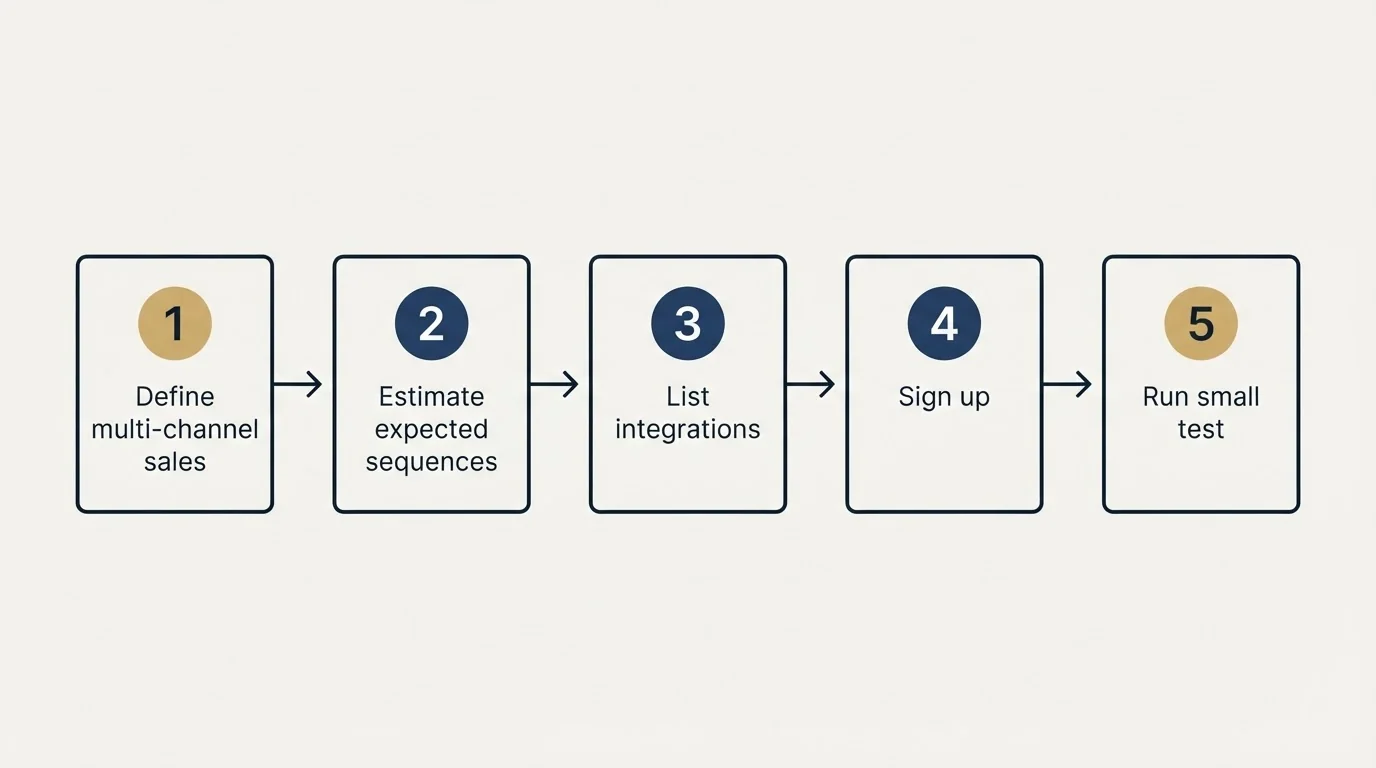 Step sequence: Getting Started Checklist (Define multi-channel sales, Estimate expected sequences, List integrations, Sign up)