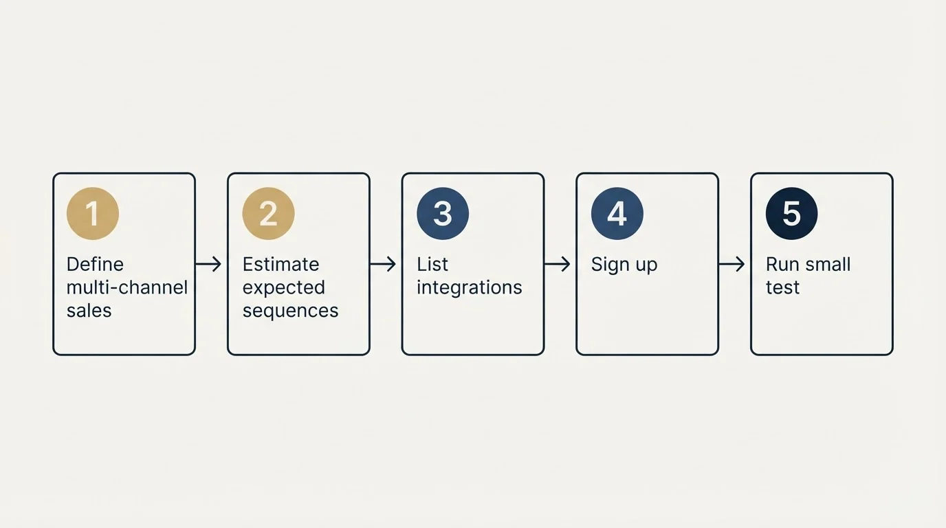 Step sequence: Getting Started Checklist (Define multi-channel sales, Estimate expected sequences, List integrations, Sign up)