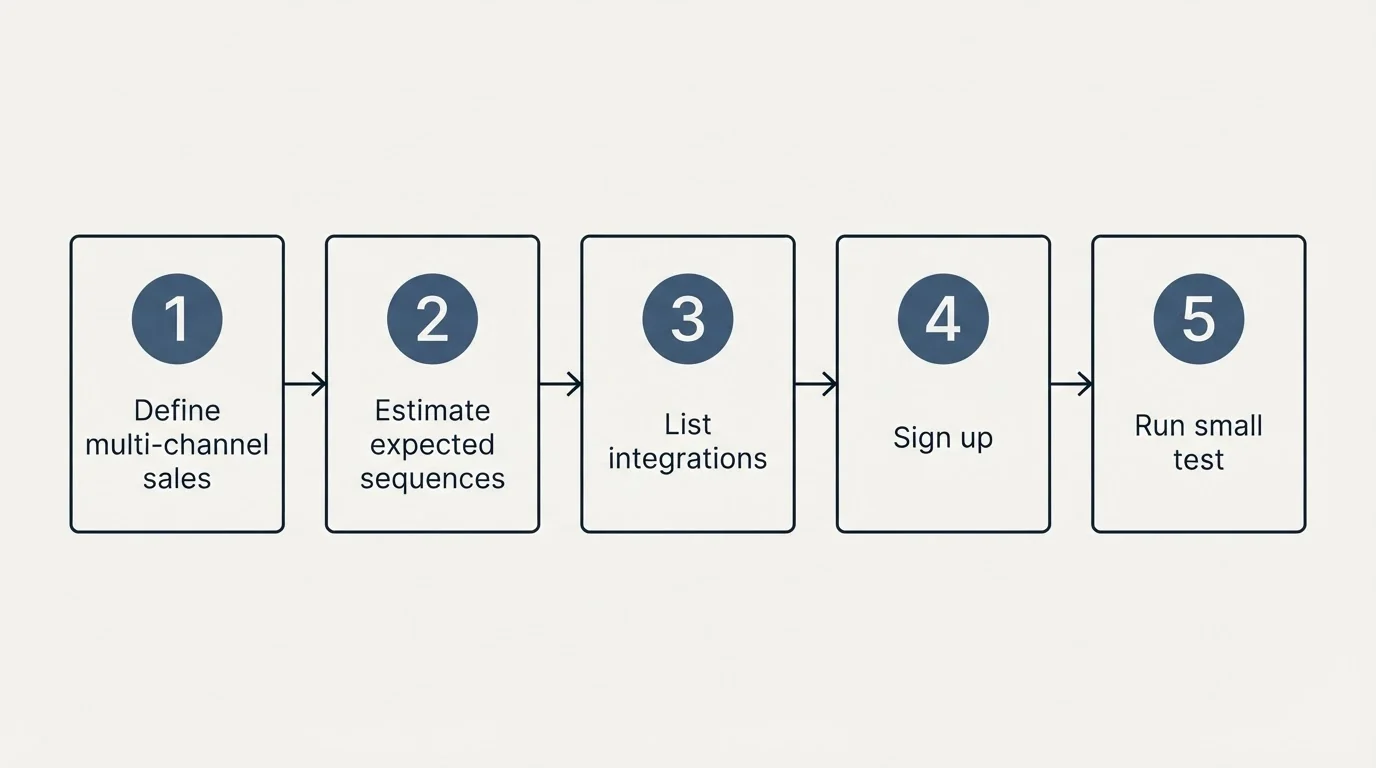 Step sequence: Getting Started Checklist (Define multi-channel sales, Estimate expected sequences, List integrations, Sign up)