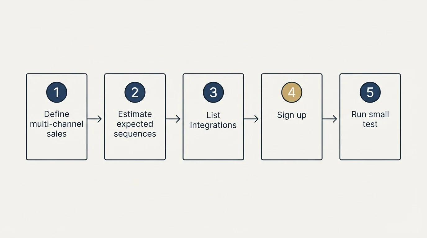 Step sequence: Getting Started Checklist (Define multi-channel sales, Estimate expected sequences, List integrations, Sign up)