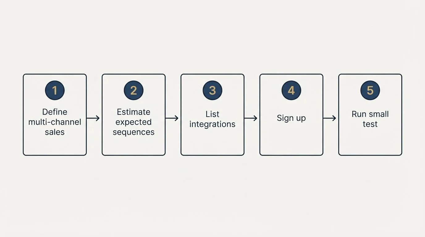 Step sequence: Getting Started Checklist (Define multi-channel sales, Estimate expected sequences, List integrations, Sign up)