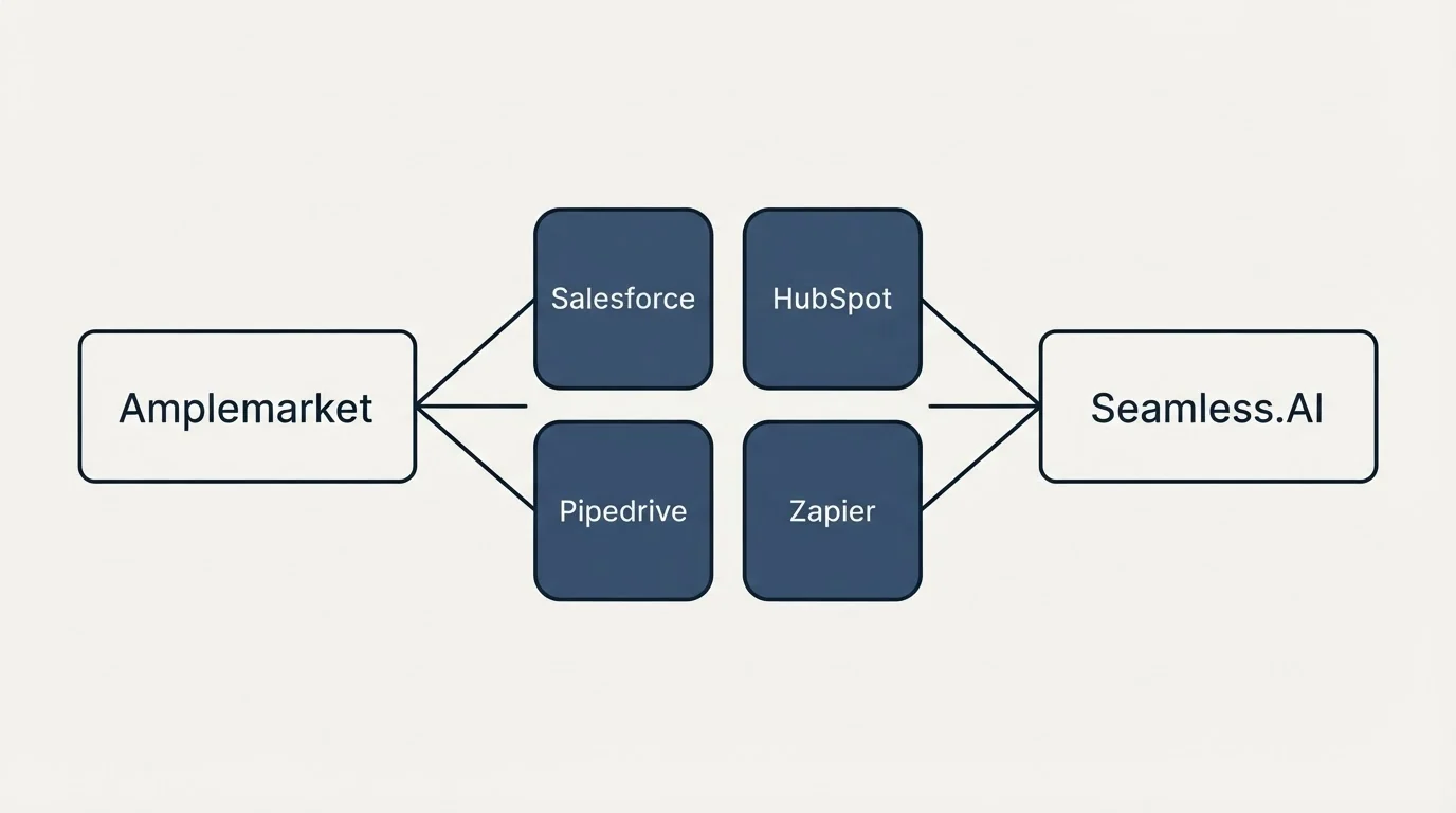 Integration schematic: Integration Ecosystem (Amplemarket, Seamless.AI, Salesforce, HubSpot)