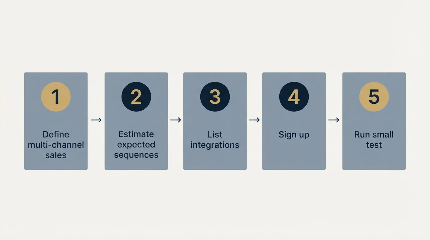 Step sequence: Getting Started Checklist (Define multi-channel sales, Estimate expected sequences, List integrations, Sign up)