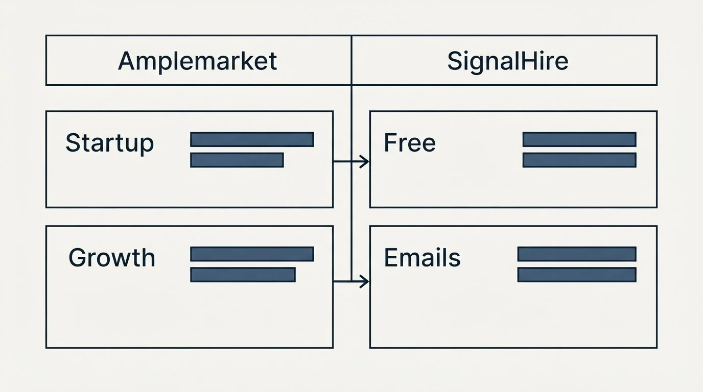 Pricing table: Pricing Comparison (Amplemarket, SignalHire, Startup, Free)