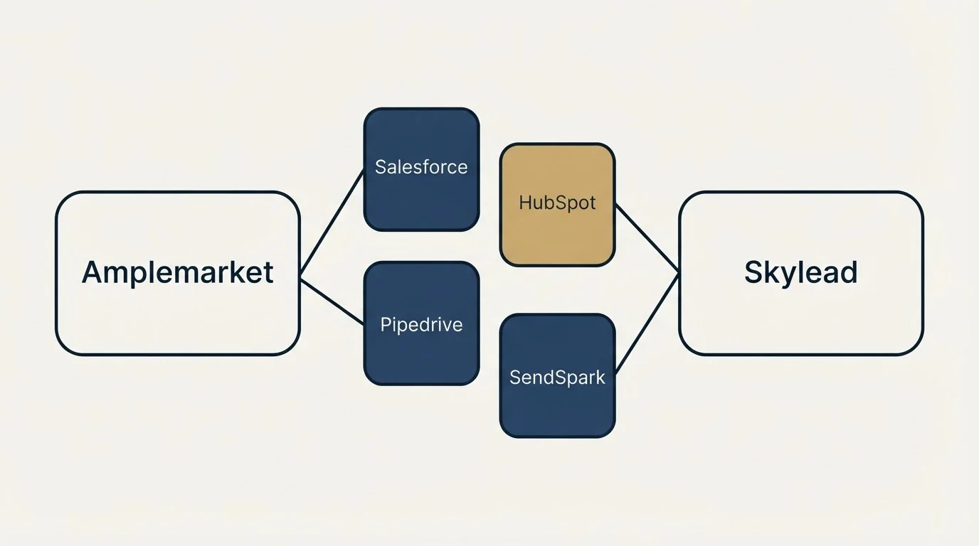 Integration schematic: Integration Ecosystem (Amplemarket, Skylead, Salesforce, HubSpot)