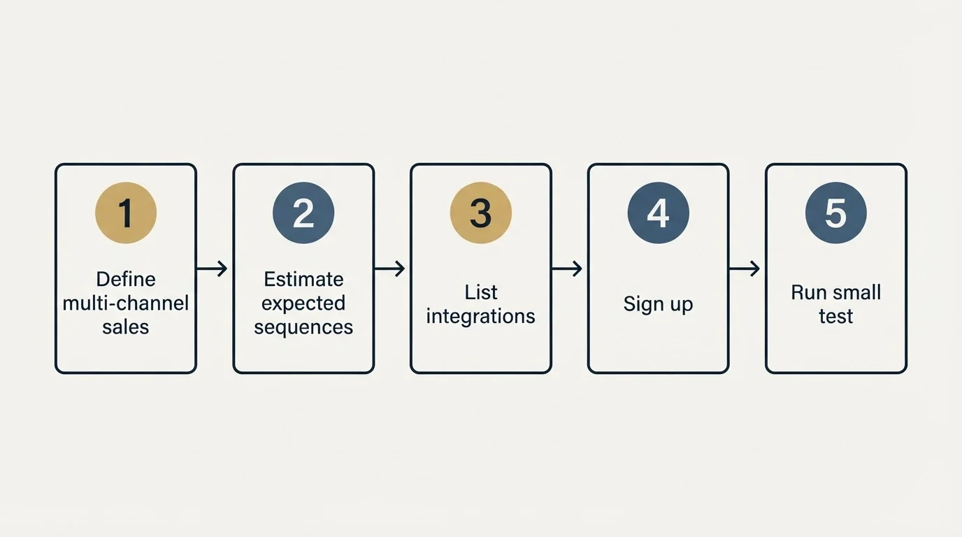 Step sequence: Getting Started Checklist (Define multi-channel sales, Estimate expected sequences, List integrations, Sign up)