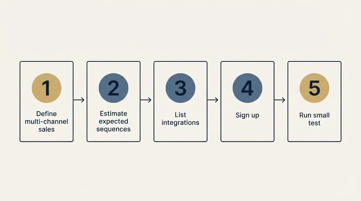 Step sequence: Getting Started Checklist (Define multi-channel sales, Estimate expected sequences, List integrations, Sign up)