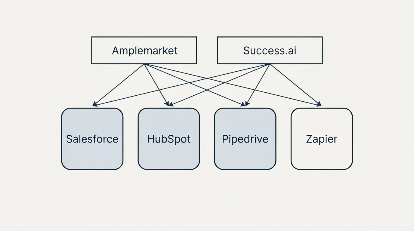Integration grid: Integration Ecosystem (Amplemarket, Success.ai, Salesforce, HubSpot)