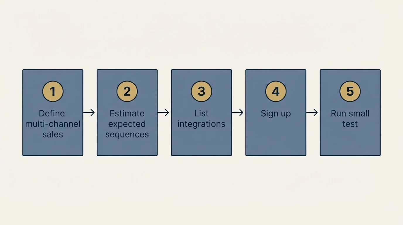 Step sequence: Getting Started Checklist (Define multi-channel sales, Estimate expected sequences, List integrations, Sign up)