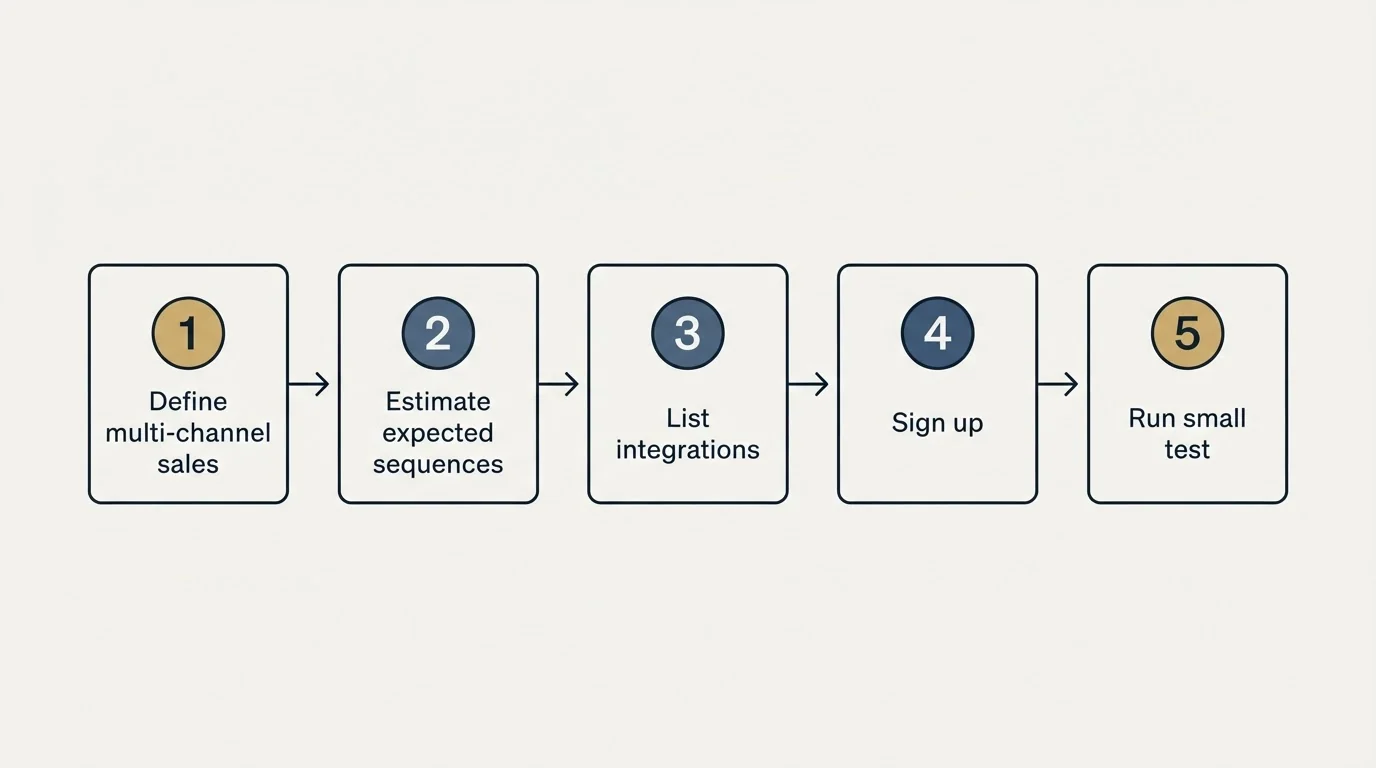 Step sequence: Getting Started Checklist (Define multi-channel sales, Estimate expected sequences, List integrations, Sign up)