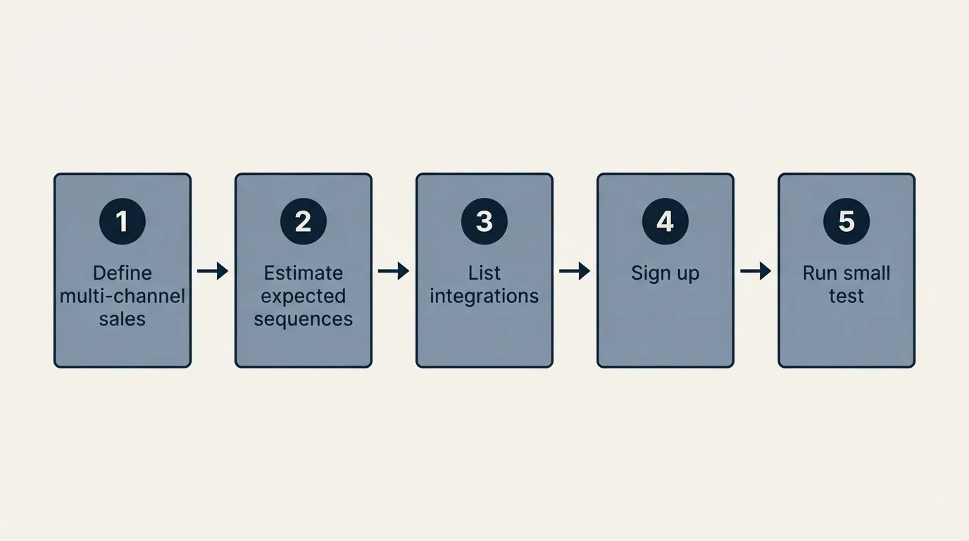 Step sequence: Getting Started Checklist (Define multi-channel sales, Estimate expected sequences, List integrations, Sign up)
