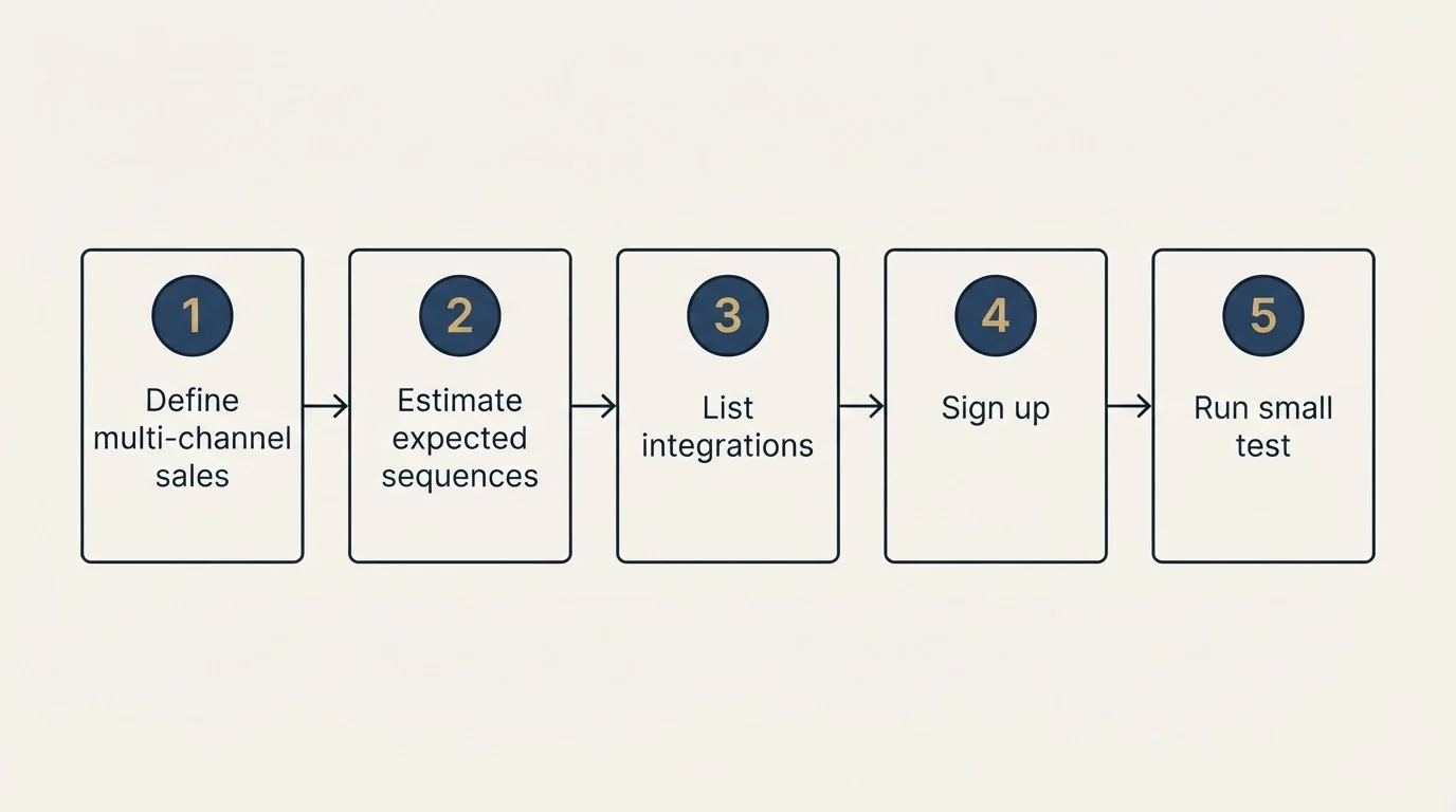 Step sequence: Getting Started Checklist (Define multi-channel sales, Estimate expected sequences, List integrations, Sign up)