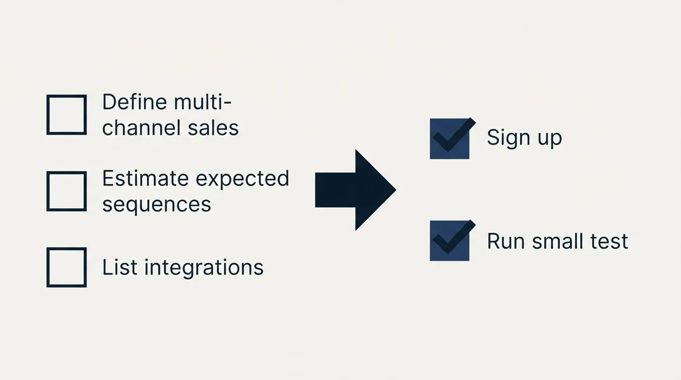 Before-and-after steps: Getting Started Checklist (Define multi-channel sales, Estimate expected sequences, List integrations, Sign up)
