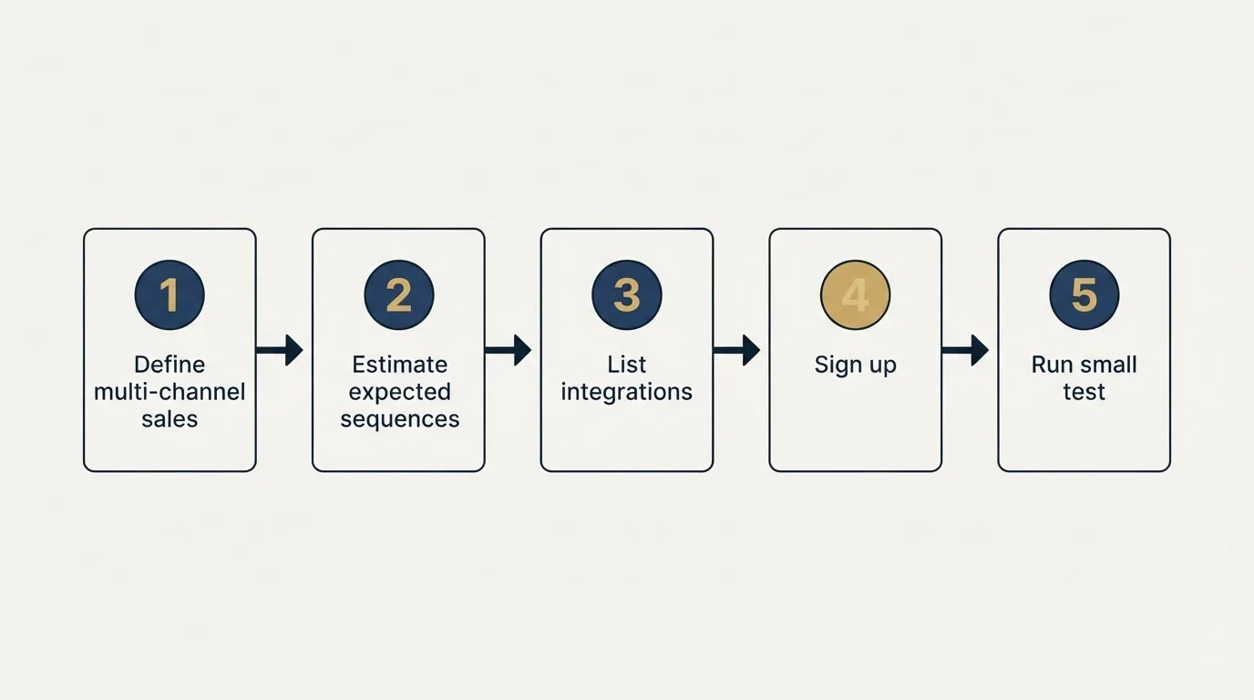 Step sequence: Getting Started Checklist (Define multi-channel sales, Estimate expected sequences, List integrations, Sign up)