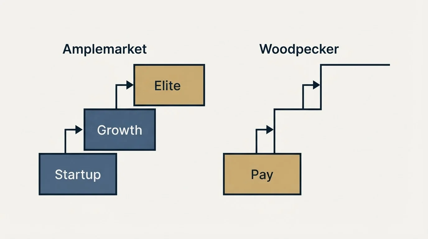 Pricing ladder: Pricing Comparison (Amplemarket, Woodpecker, Startup, Pay)