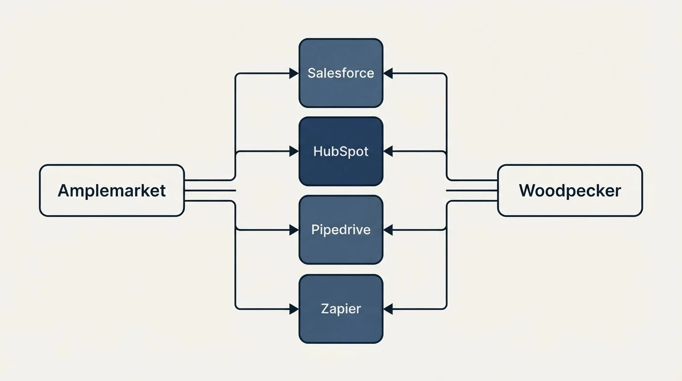 Integration flow: Integration Ecosystem (Amplemarket, Woodpecker, Salesforce, HubSpot)