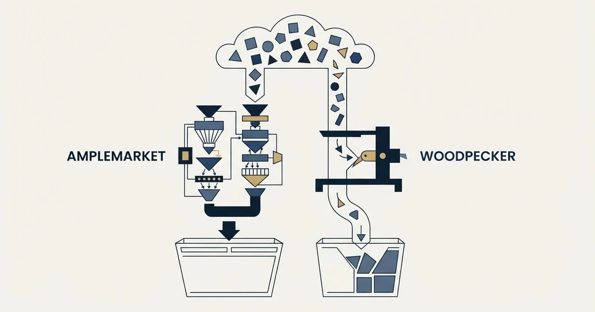 Editorial illustration for Amplemarket vs Woodpecker