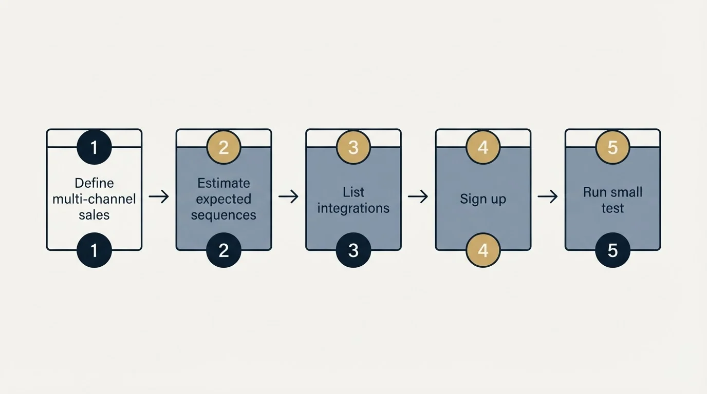 Step sequence: Getting Started Checklist (Define multi-channel sales, Estimate expected sequences, List integrations, Sign up)