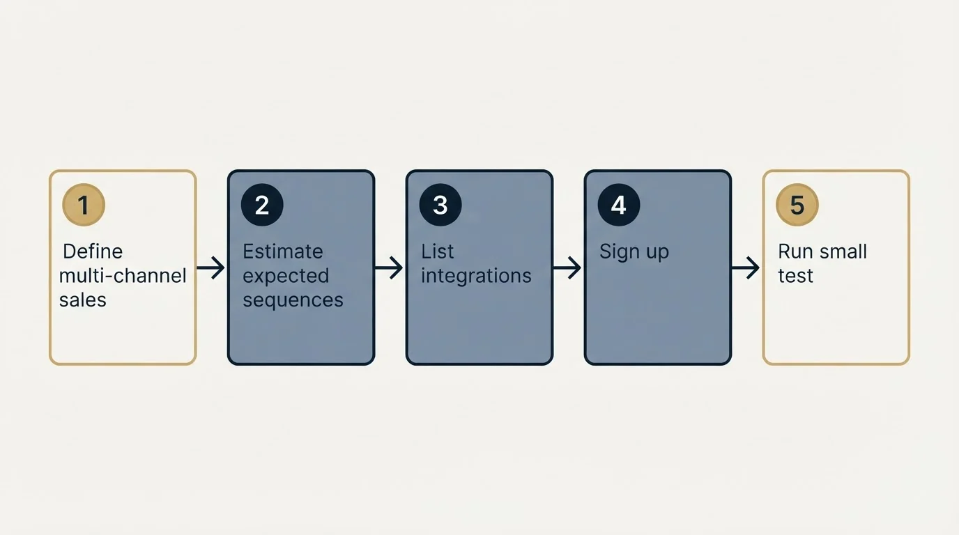 Step sequence: Getting Started Checklist (Define multi-channel sales, Estimate expected sequences, List integrations, Sign up)