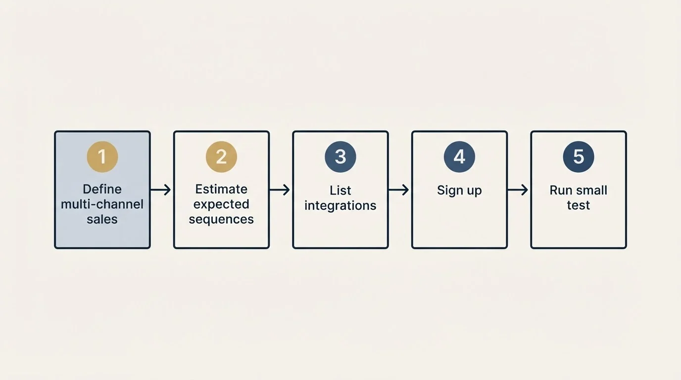 Step sequence: Getting Started Checklist (Define multi-channel sales, Estimate expected sequences, List integrations, Sign up)