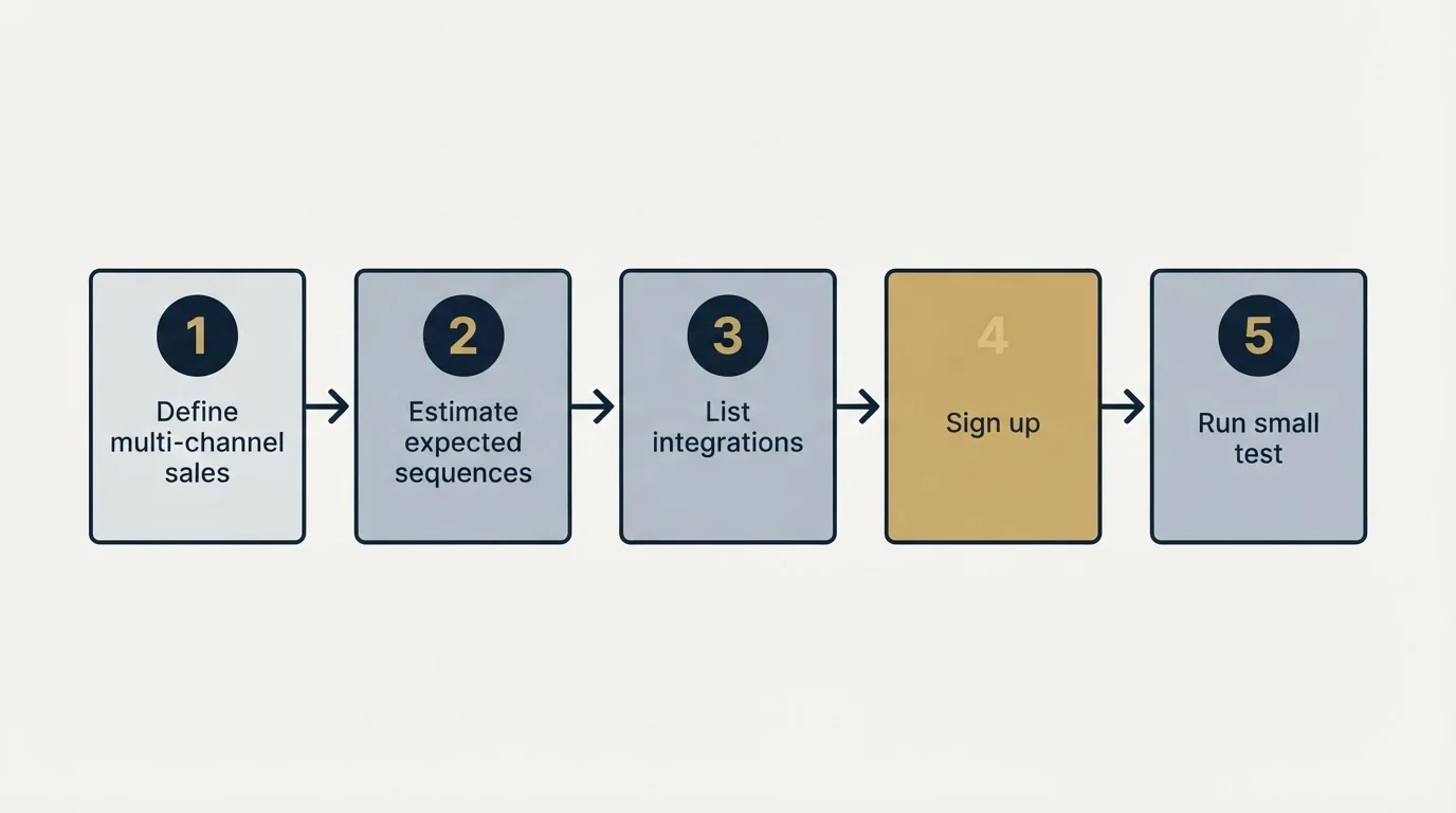 Step sequence: Getting Started Checklist (Define multi-channel sales, Estimate expected sequences, List integrations, Sign up)