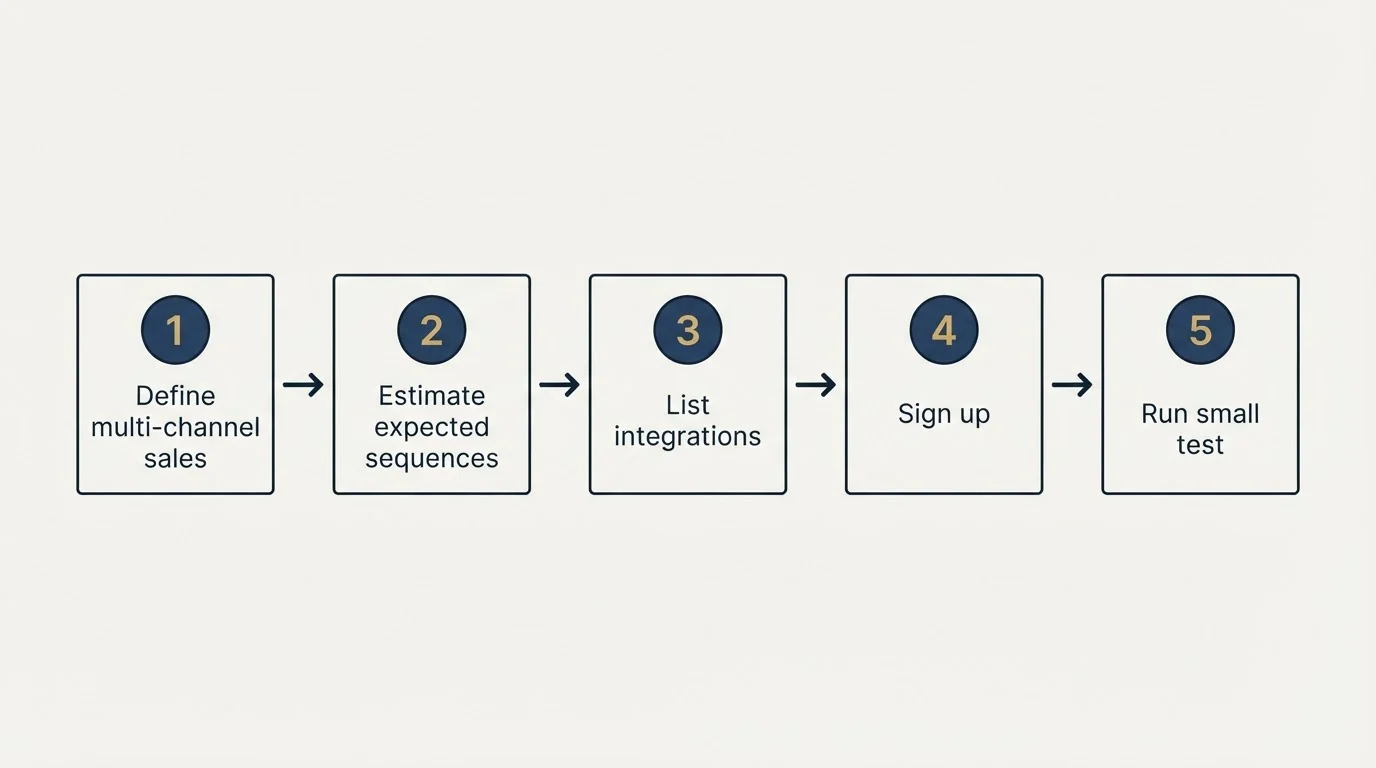 Step sequence: Getting Started Checklist (Define multi-channel sales, Estimate expected sequences, List integrations, Sign up)
